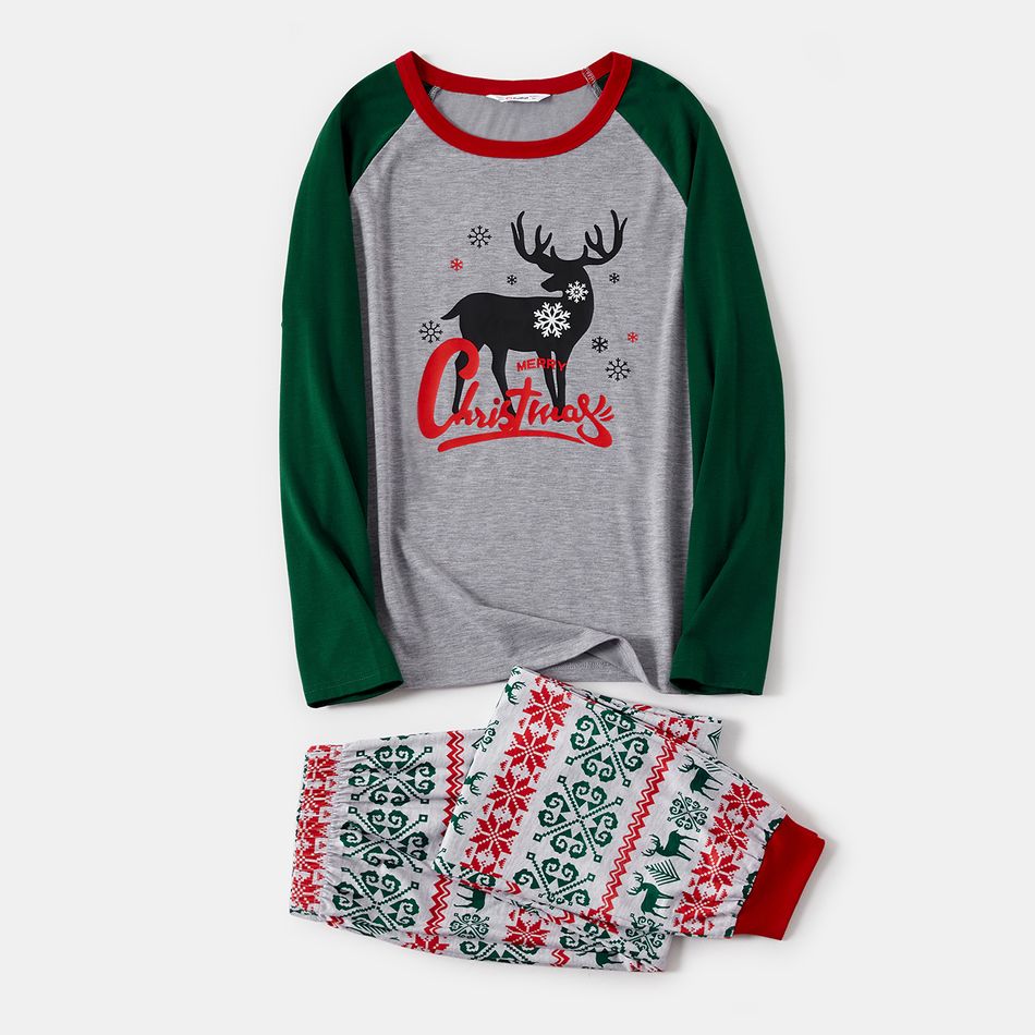 Christmas Family Matching Reindeer & Letter Print Green Raglan-sleeve Pajamas Sets (Flame Resistant) redblack big image 8