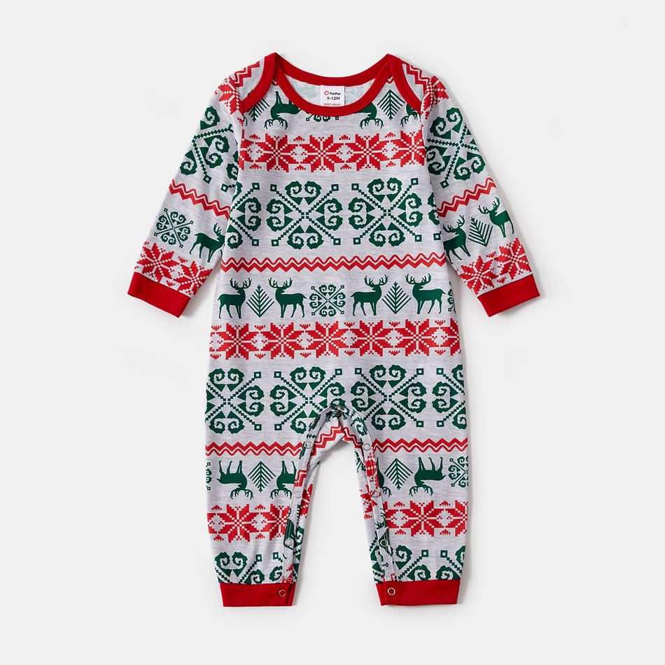 Christmas Family Matching Reindeer & Letter Print Green Raglan-sleeve Pajamas Sets (Flame Resistant) redblack big image 11