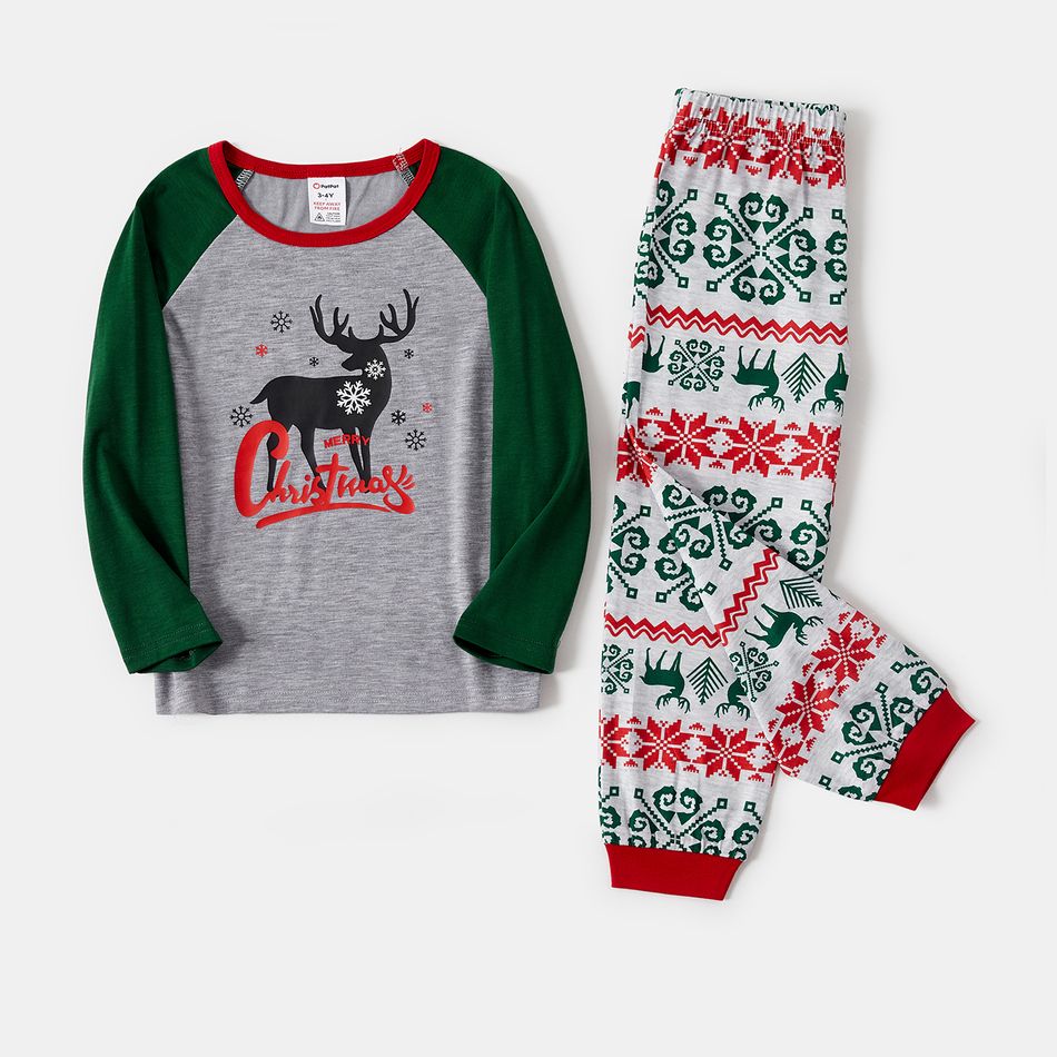 Christmas Family Matching Reindeer & Letter Print Green Raglan-sleeve Pajamas Sets (Flame Resistant) redblack big image 10