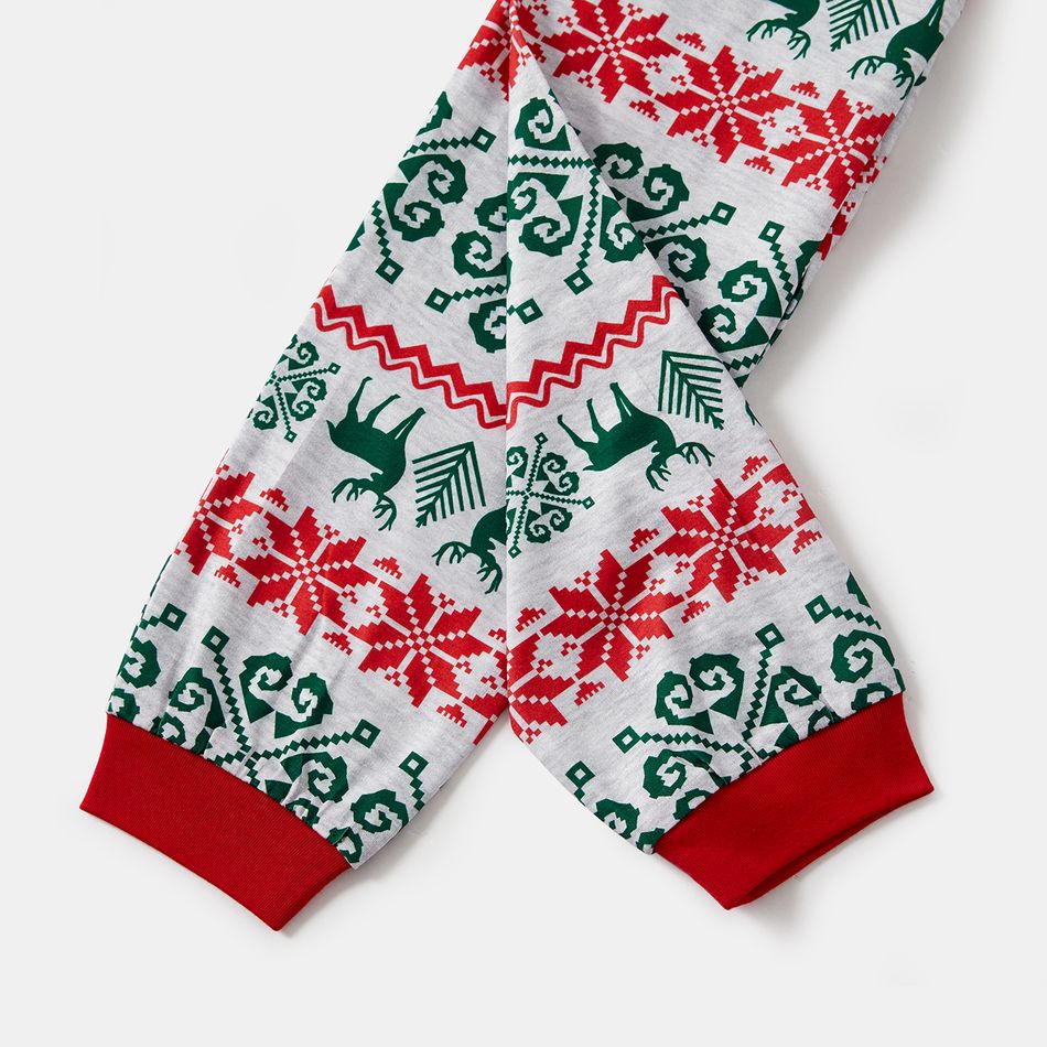 Christmas Family Matching Reindeer & Letter Print Green Raglan-sleeve Pajamas Sets (Flame Resistant) redblack big image 7