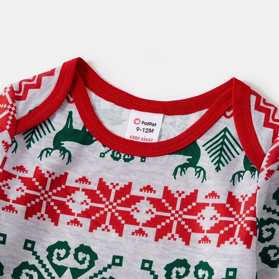 Christmas Family Matching Reindeer & Letter Print Green Raglan-sleeve Pajamas Sets (Flame Resistant) redblack big image 12