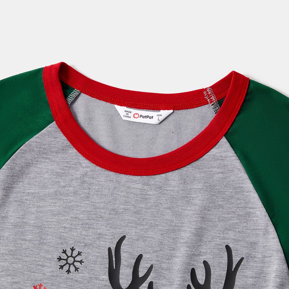 Christmas Family Matching Reindeer & Letter Print Green Raglan-sleeve Pajamas Sets (Flame Resistant) redblack big image 3
