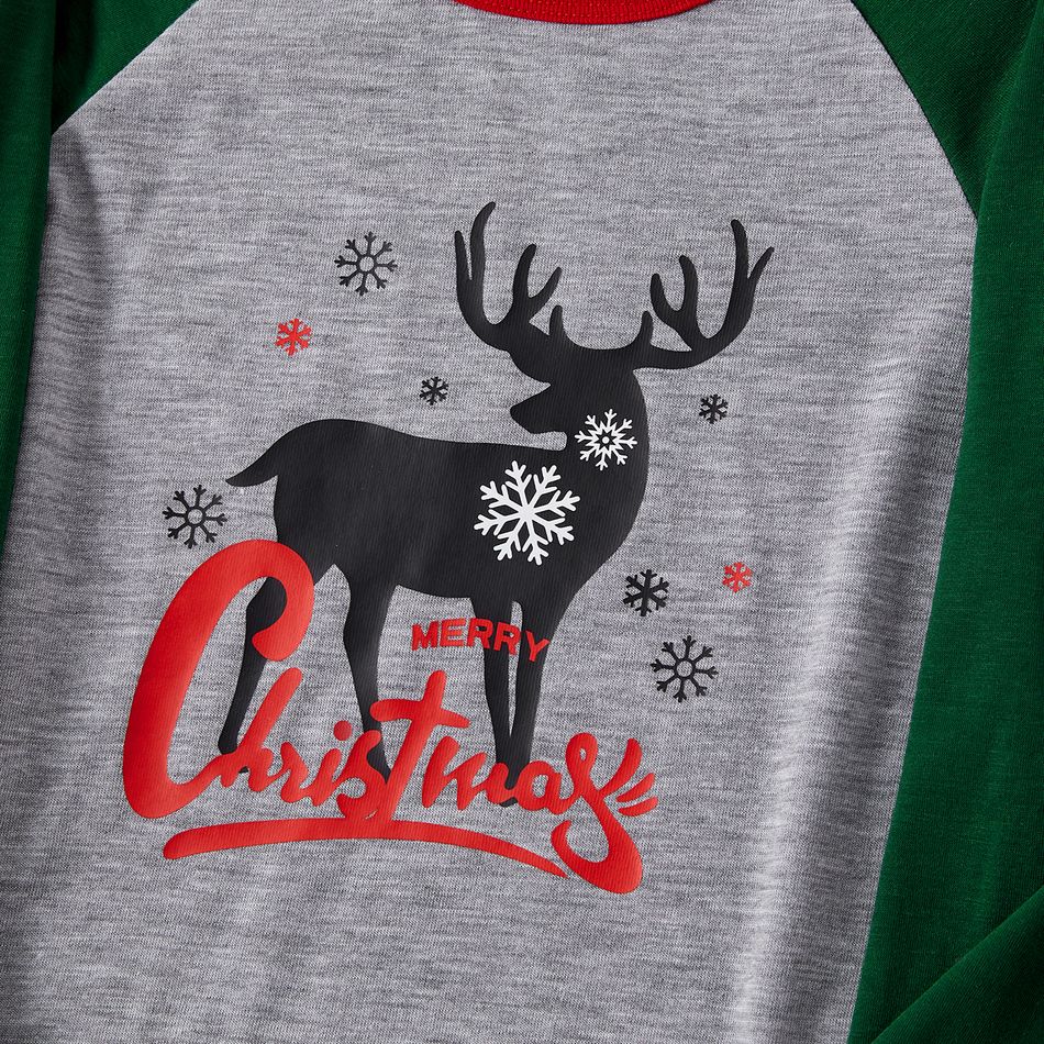Christmas Family Matching Reindeer & Letter Print Green Raglan-sleeve Pajamas Sets (Flame Resistant) redblack big image 9