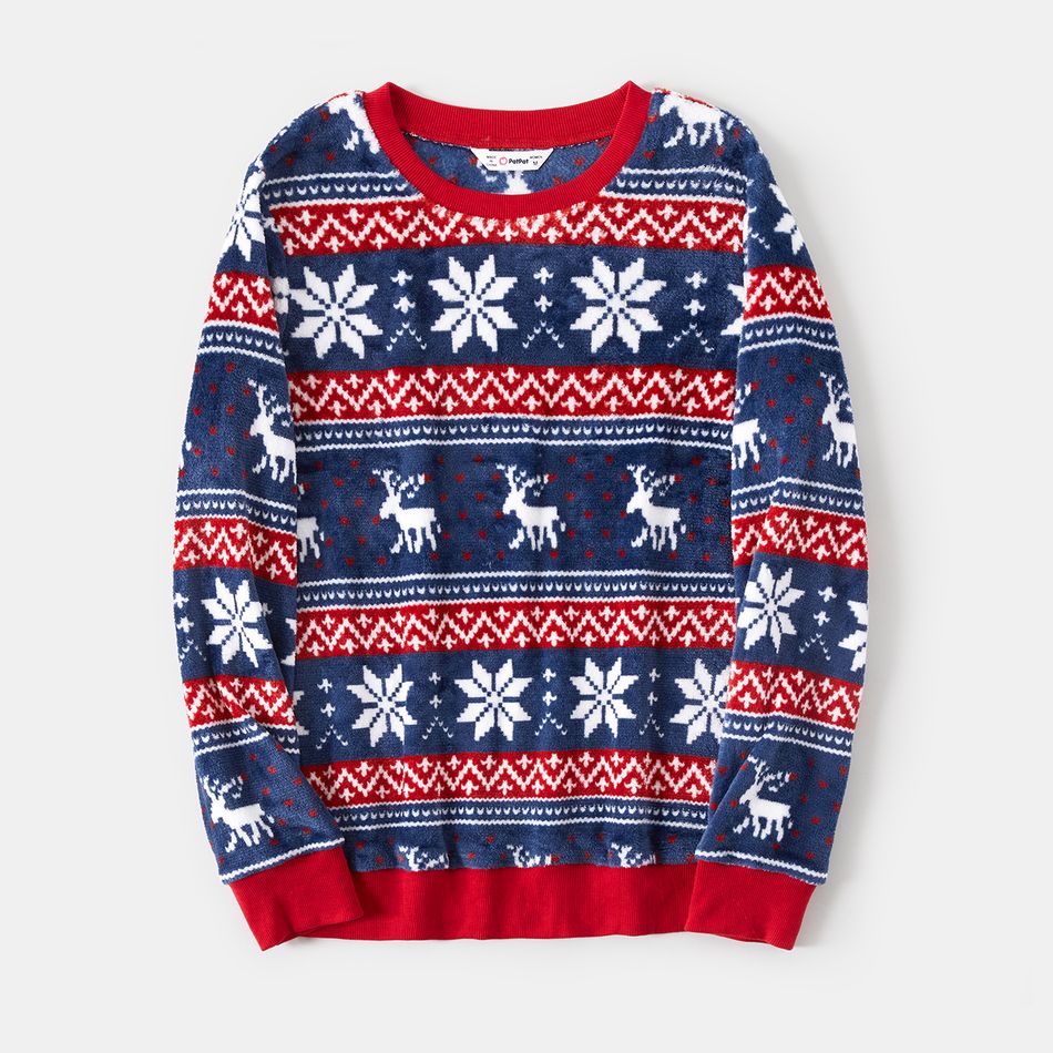 Christmas Family Matching Allover Snowflake & Deer Print Long-sleeve Thermal Flannel Tops Blue big image 3