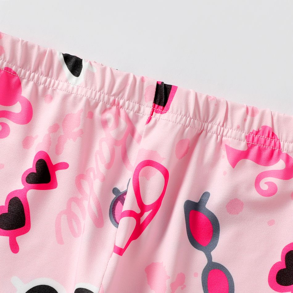 Barbie Kid Girl Letter/Glasses Print/Houndstooth Elasticized Leggings Light Pink big image 6