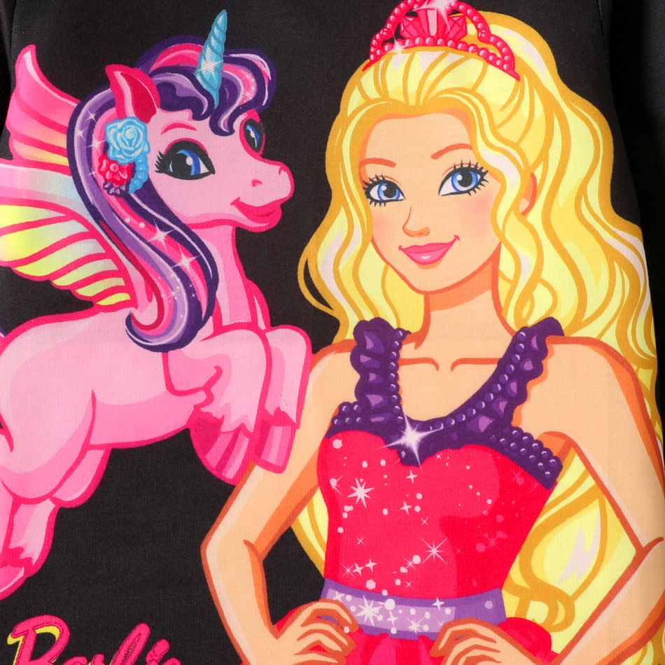 Barbie 2pcs Kid Girl Character Print Colorblock Sweatshirt and Letter Print Leggings Set Black big image 3