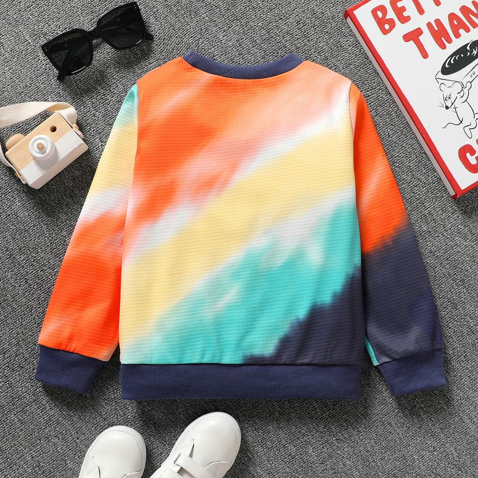 Kid Boy Face Graphic Print Tie Dyed Waffle Pullover Sweatshirt Multi-color big image 2