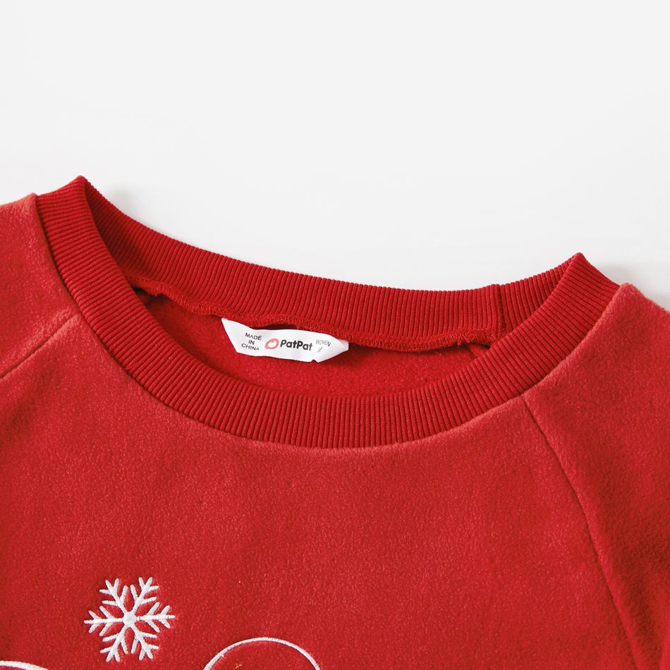 Family Matching Snowflake & Letter Embroidered Thickened Polar Fleece Long-sleeve Sweatshirts Red big image 7