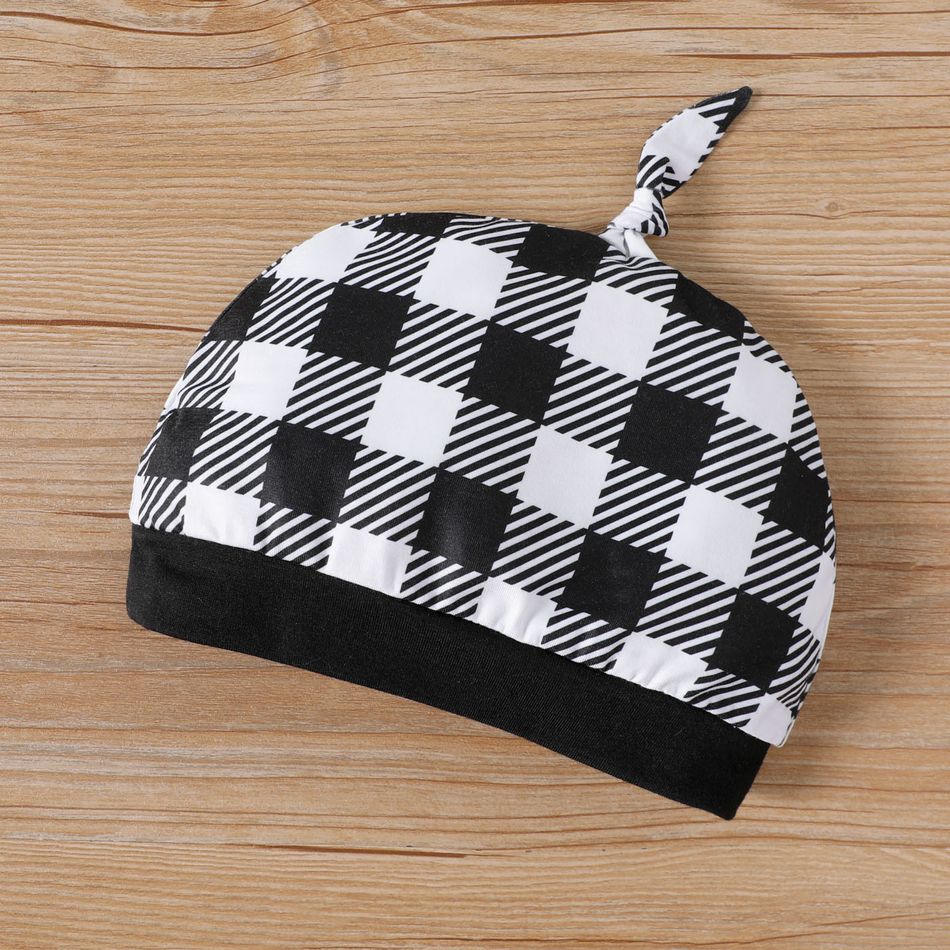 New Year 3pcs Baby Boy/Girl Long-sleeve Graphic Romper and Plaid Pants with Hat Set BlackandWhite big image 5