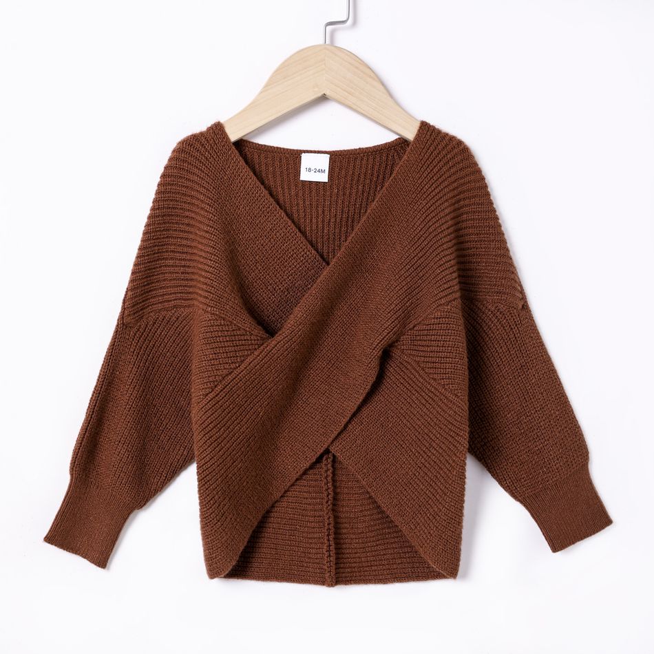 Toddler Girl Trendy Twist Front Brown Knit Sweater Brown big image 1
