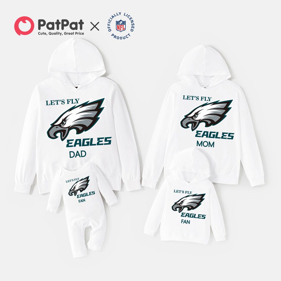 NFL Family Matching 100% Cotton Long-sleeve Graphic Hoodies ( Philadelphia Eagles) White big image 1
