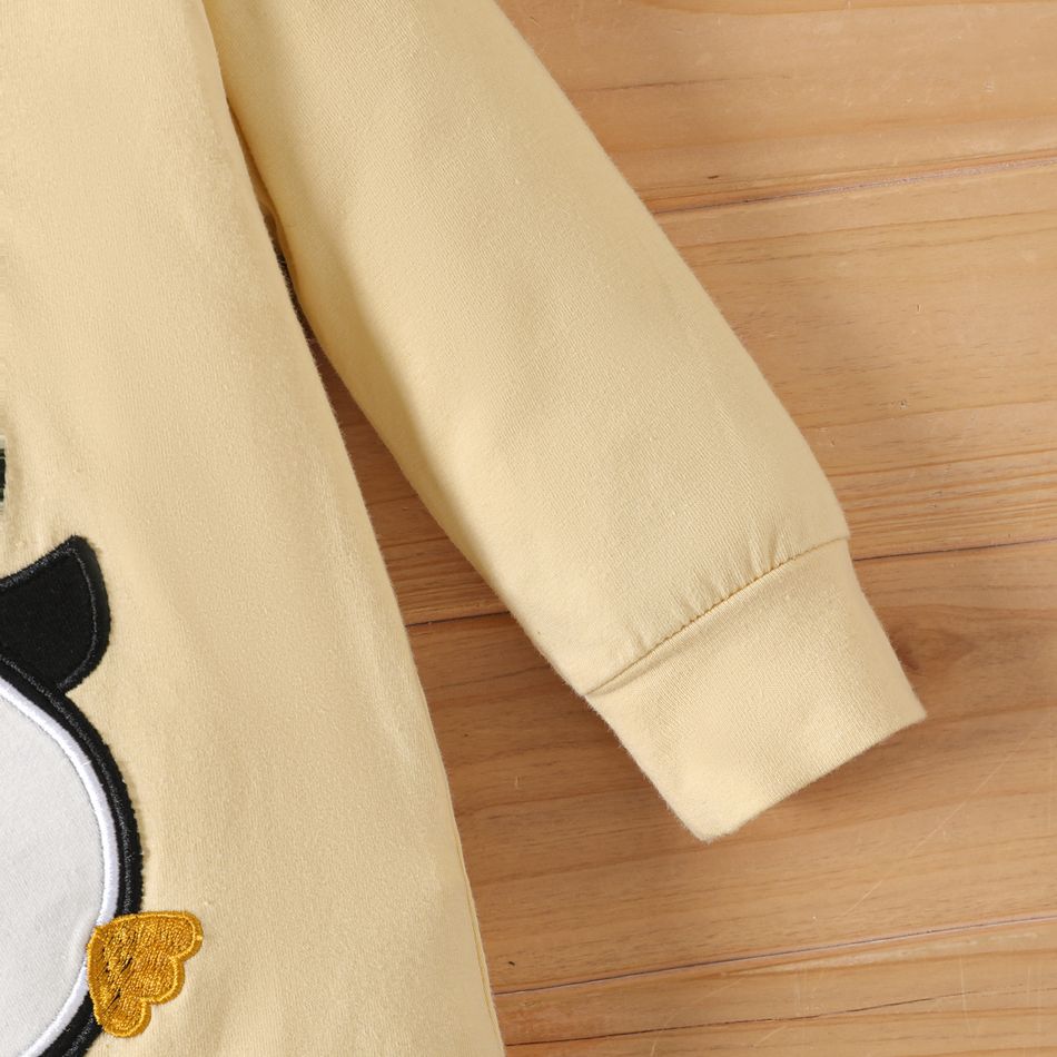 Baby Boy/Girl 95% Cotton Long-sleeve  Hooded Penguin Embroidered Romper Apricot
