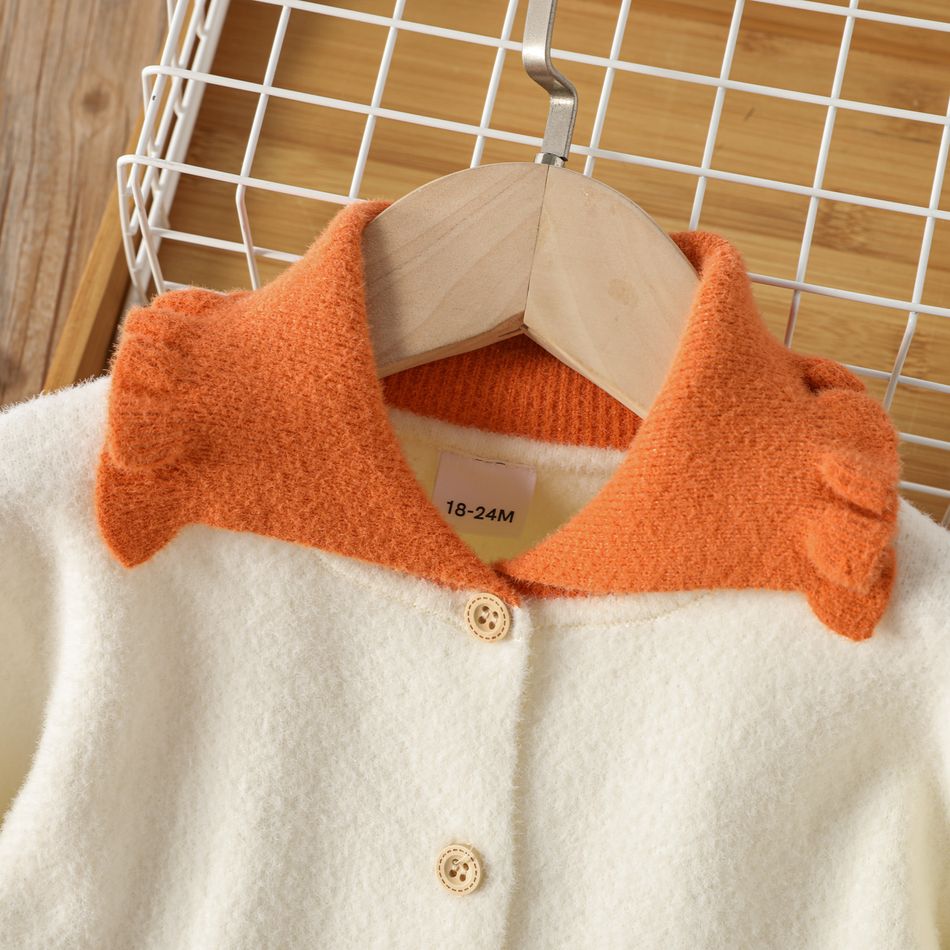 2pcs Toddler Girl Sweet Ruffled Doll Collar Knit Jacket and Blend Skirt Orange big image 4