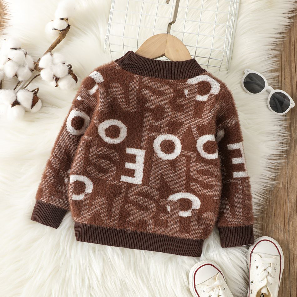 Toddler Boy Trendy Letter Print Mink Cashmere Sweater Coffee big image 2