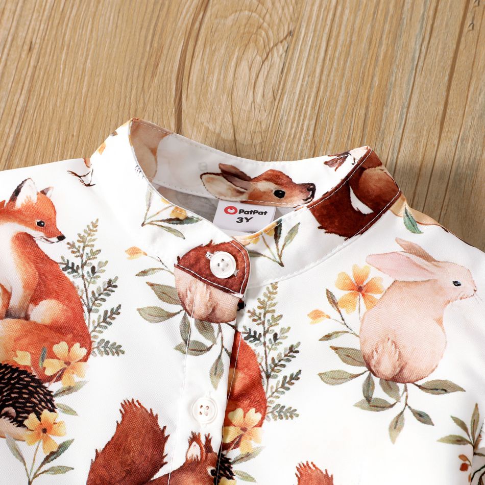 2pcs Toddler Girl Animal Print Button Design Long-sleeve Tee and Elasticized Pants Set Brown big image 3