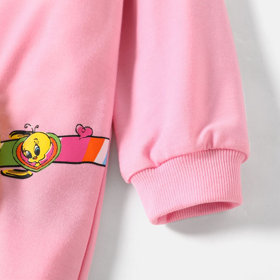 Looney Tunes Toddler Girl Tweety Pocket Design Sweatshirt Dress Pink big image 5