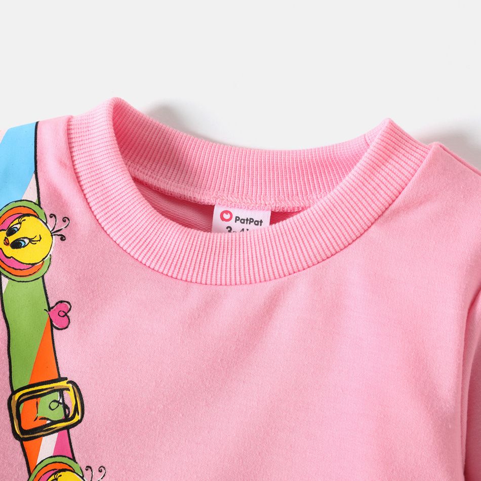 لوني تونز طفل صغير فتاة تويتي تصميم قميص من النوع الثقيل اللباس زهري big image 6