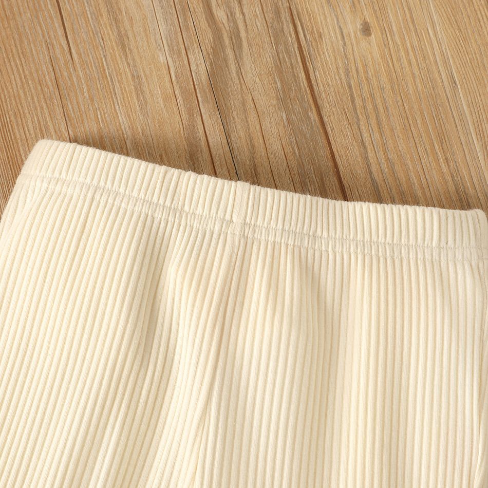 2pcs Toddler Girl Solid Color Flounced Collar Cotton Long-sleeve Ribbed Tee and Pants Set BlanchedAlmond big image 5