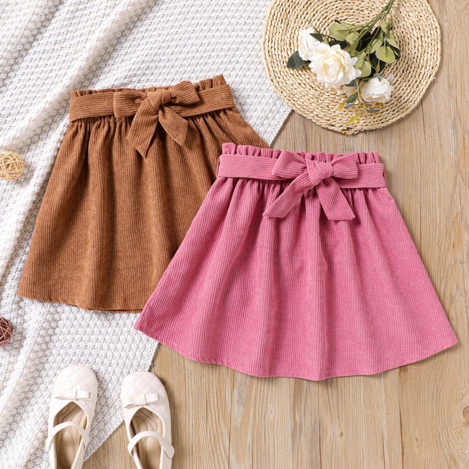 Kid Girl Solid Color Belted Elasticized Skirt Mauve Pink big image 2