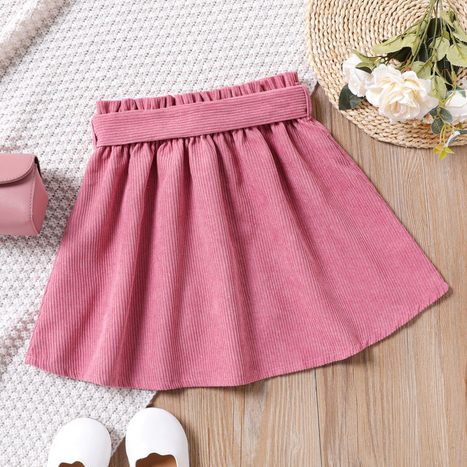 Kid Girl Solid Color Belted Elasticized Skirt Mauve Pink big image 6