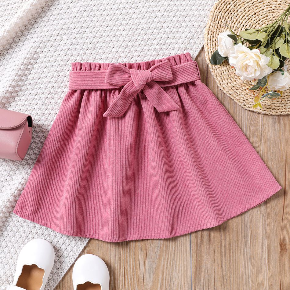 Kid Girl Solid Color Belted Elasticized Skirt Mauve Pink big image 1