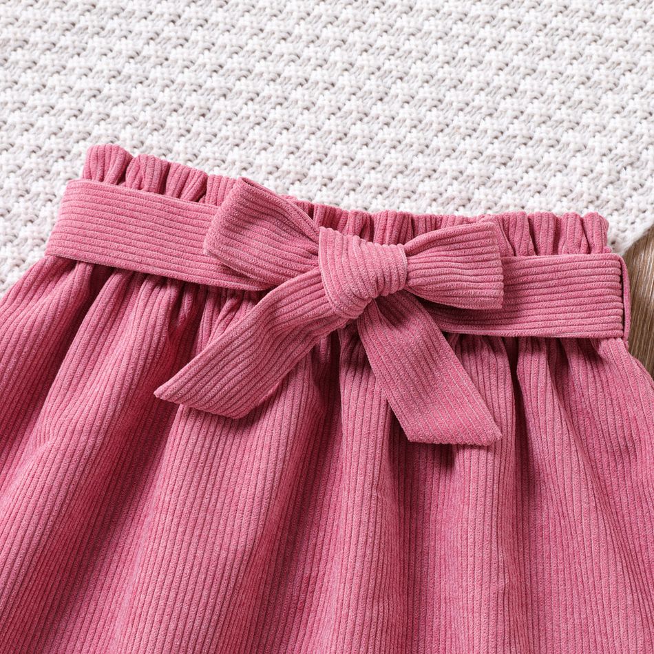 Kid Girl Solid Color Belted Elasticized Skirt Mauve Pink big image 3