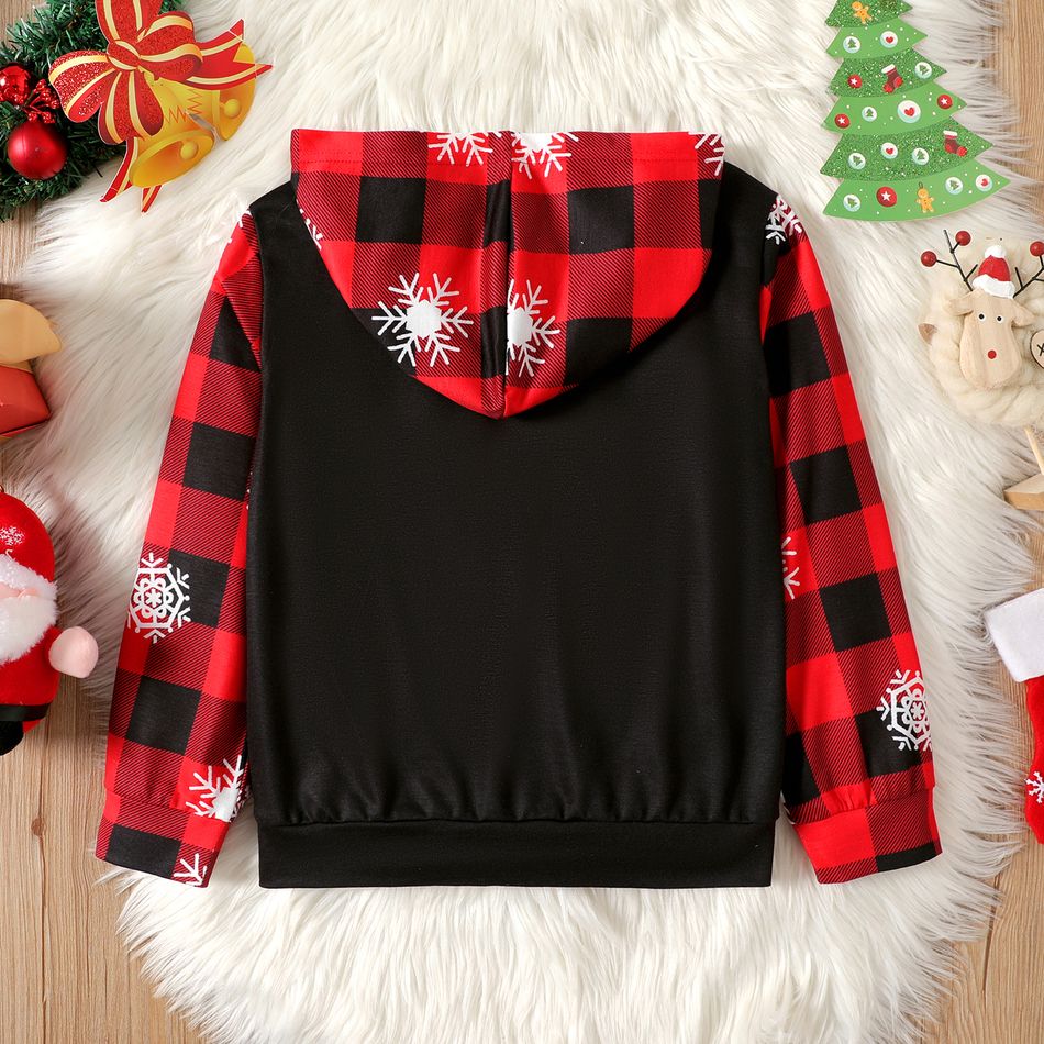 Kid Boy/Kid Girl Christmas Snowflake Print Plaid Splice Hoodie Sweatshirt Black big image 2
