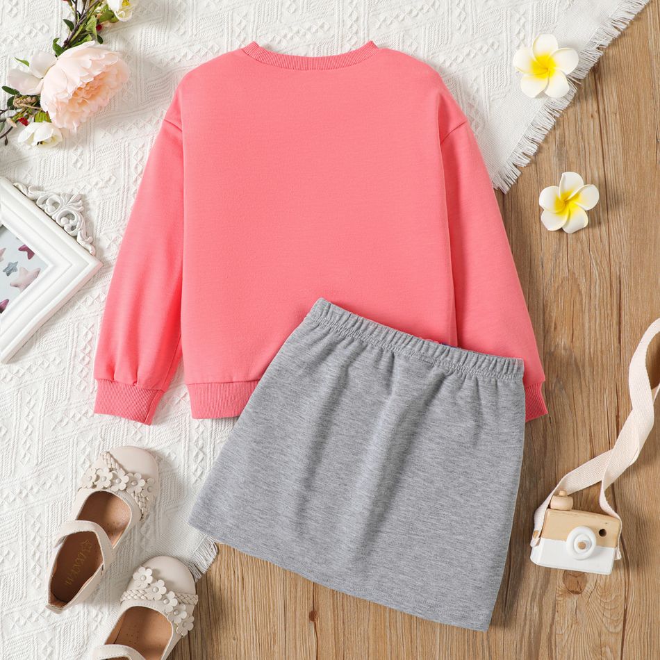2pcs Kid Girl Character Print Pink Sweatshirt and Elasticized Skirt Set Pink big image 6