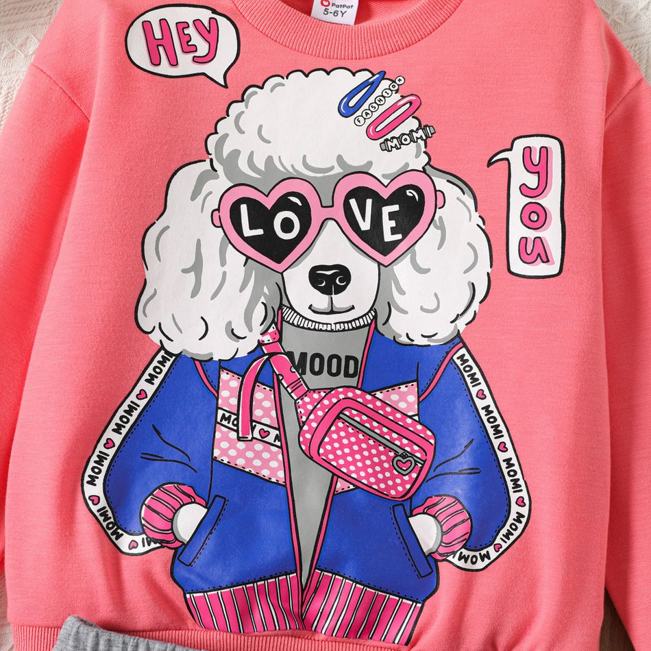 2pcs Kid Girl Character Print Pink Sweatshirt and Elasticized Skirt Set Pink big image 3