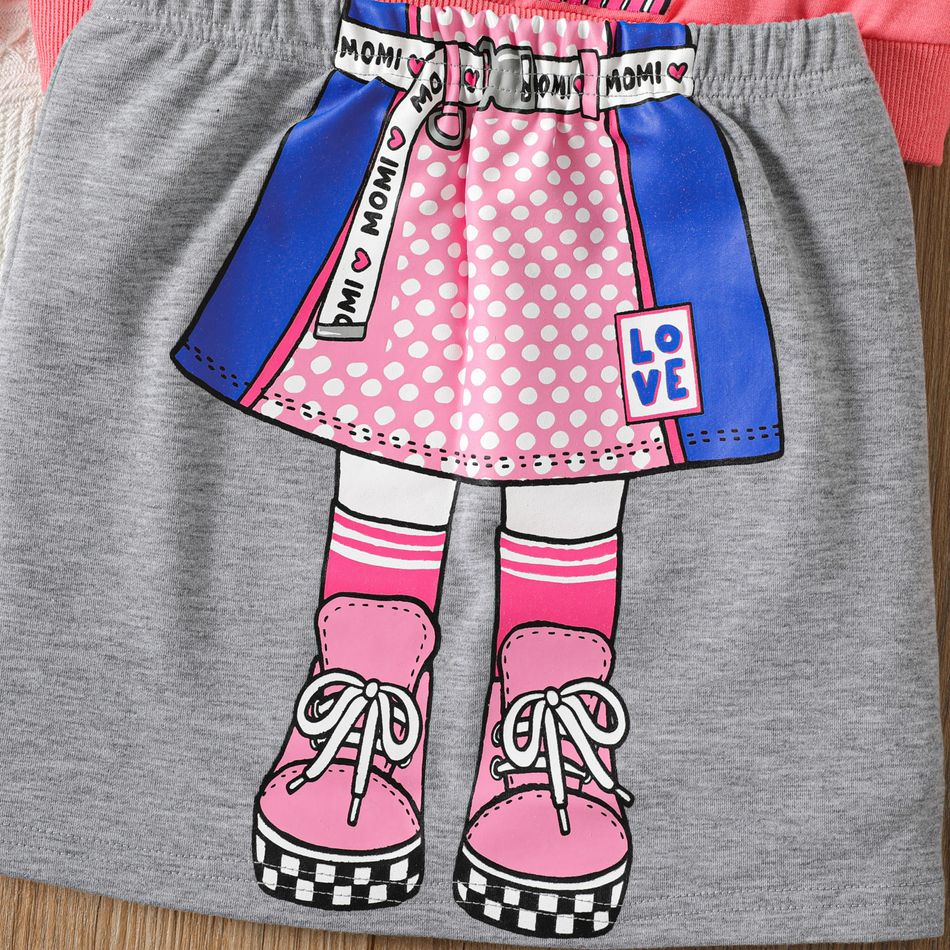 2pcs Kid Girl Character Print Pink Sweatshirt and Elasticized Skirt Set Pink big image 5