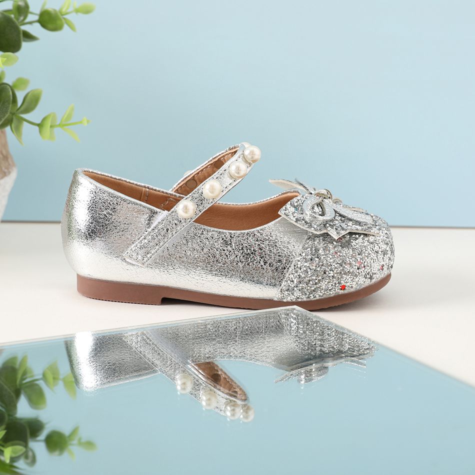 Toddler / Kid Faux Pearl & Sequin Decor Mary Jane Shoes Silver big image 2