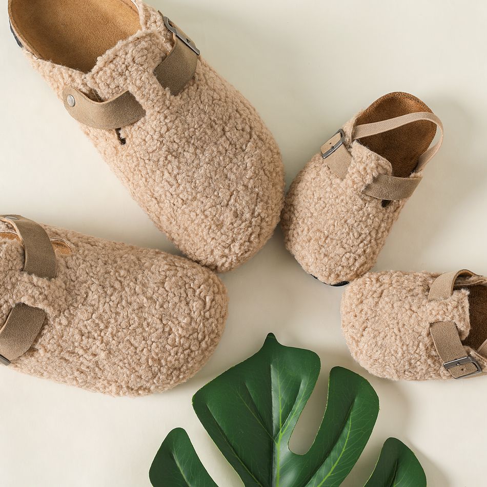 Family Matching Plush Buckle Footbed Sandals Apricot big image 2