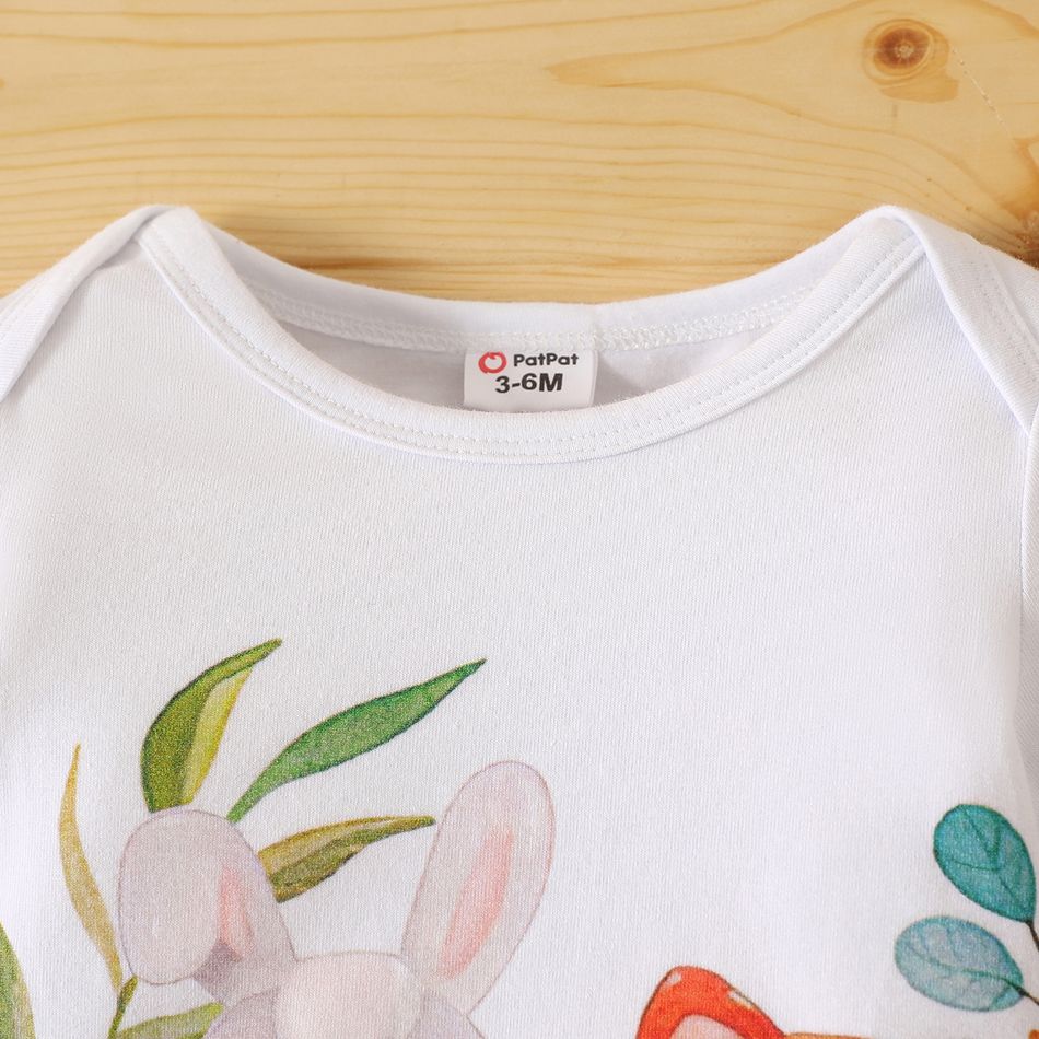 Baby Boy/Girl 95% Cotton Long-sleeve Multi Animal Print White Jumpsuit Colorful big image 3