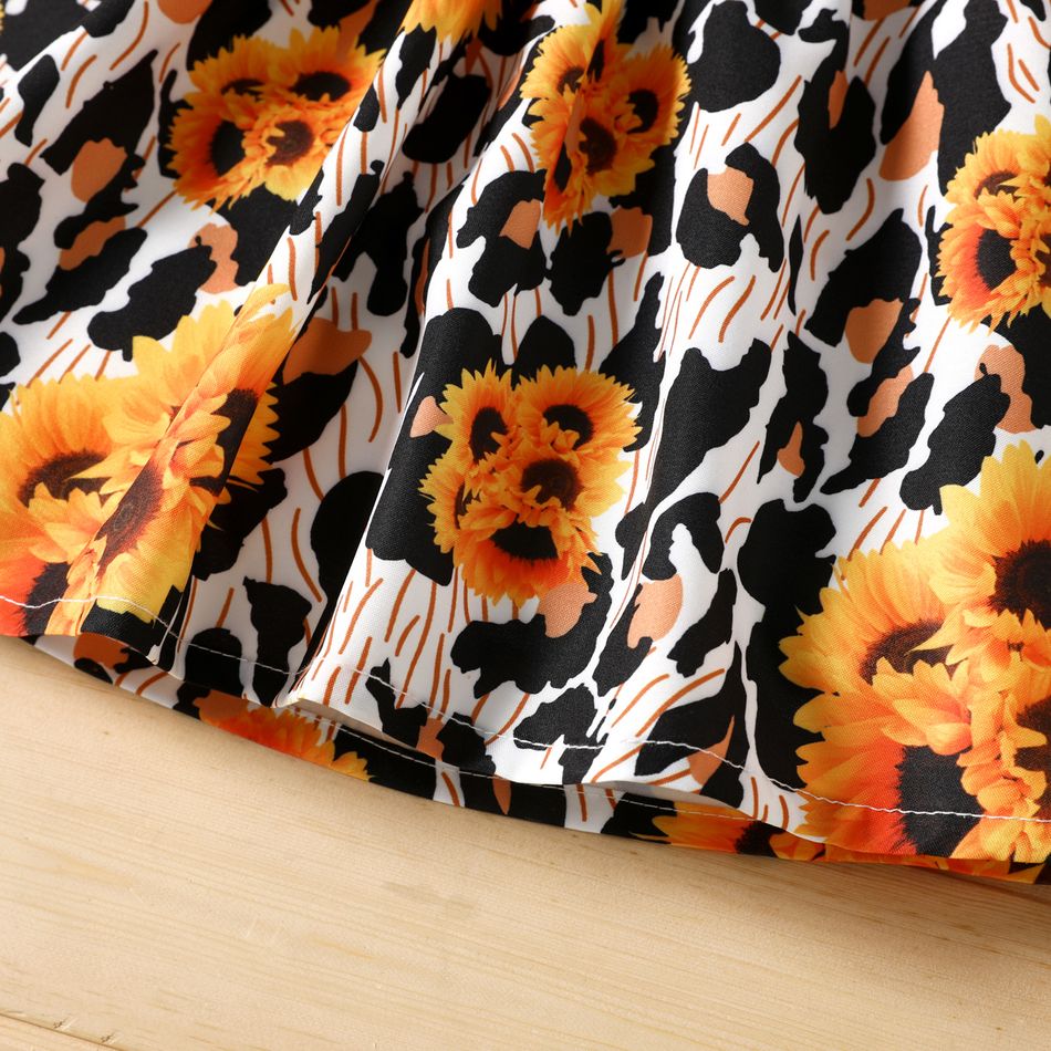 2pcs Toddler Girl Ribbed Long-sleeve Tee and Floral Print Ruffled Suspender Skirt Set Ginger-2 big image 4