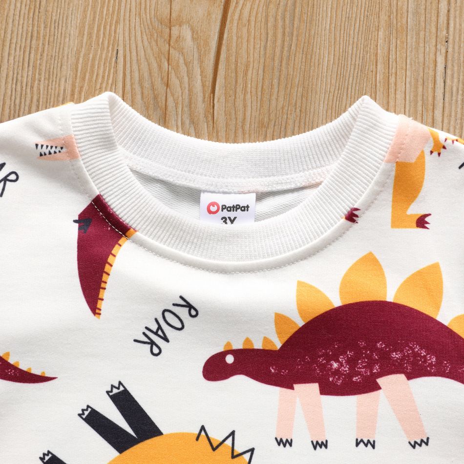 2pcs Toddler Boy Dinosaur Print Pullover Sweatshirt and Elasticized Brown Pants Set Colorful big image 3
