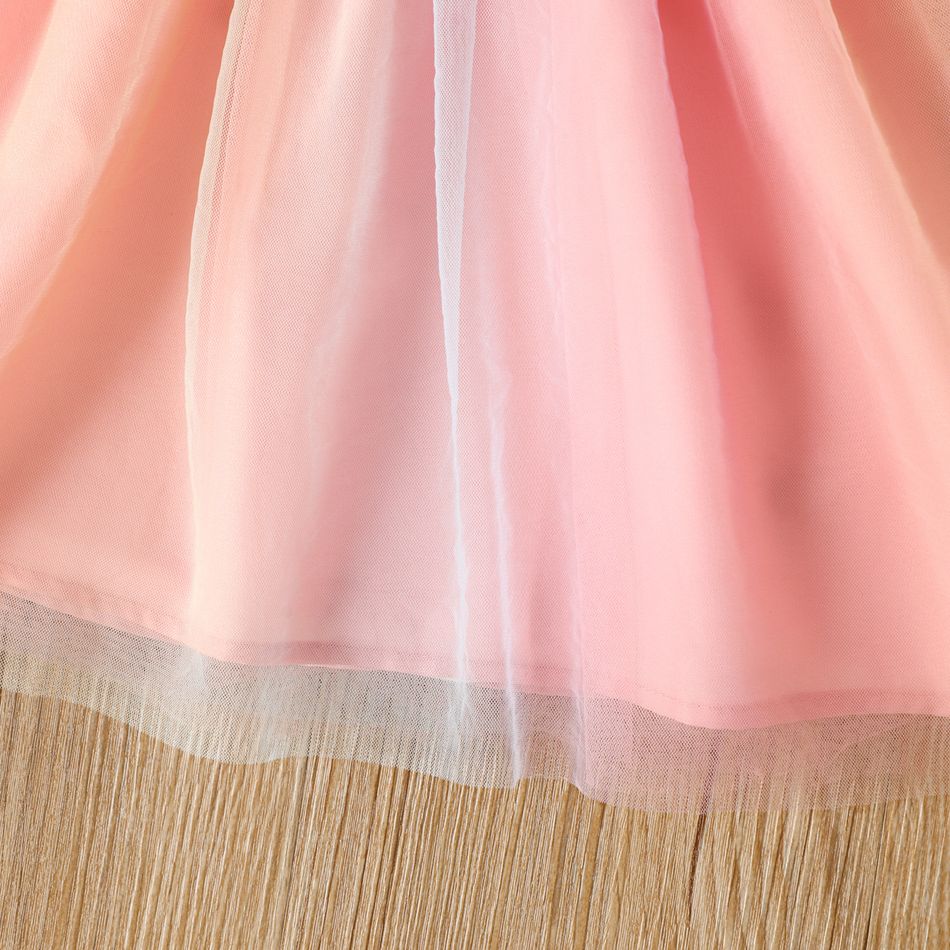 Toddler Girl Letter Print Ruffled Mesh Splice Long-sleeve Pink Dress pink big image 5