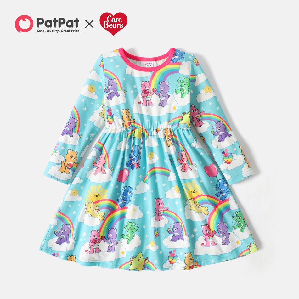 Care Bears Toddler Girl Polka dots/Rainbw/Heart Print Long-sleeve Dress Blue