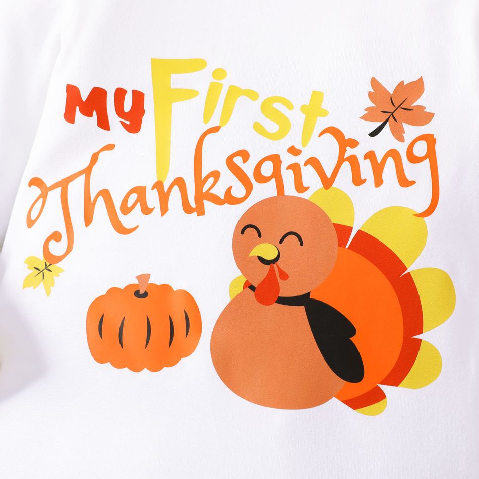 Thanksgiving Day 2pcs Baby Boy/Girl Turkey & Letter Print Long-sleeve Romper and Pants Set Brown big image 4