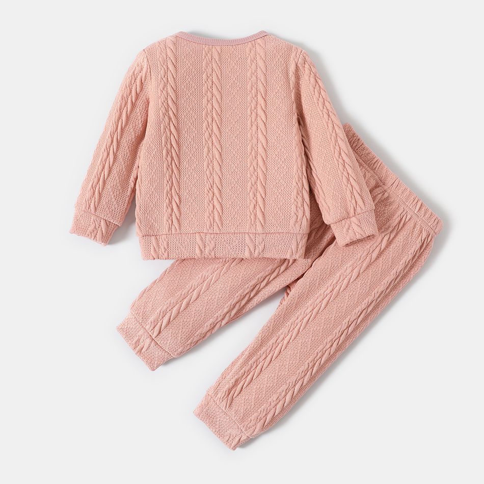 Looney Tunes 2pcs Baby Boy/Girl Animal Embroidered Long-sleeve Cable Knit Top and Pants Set Light Pink big image 2