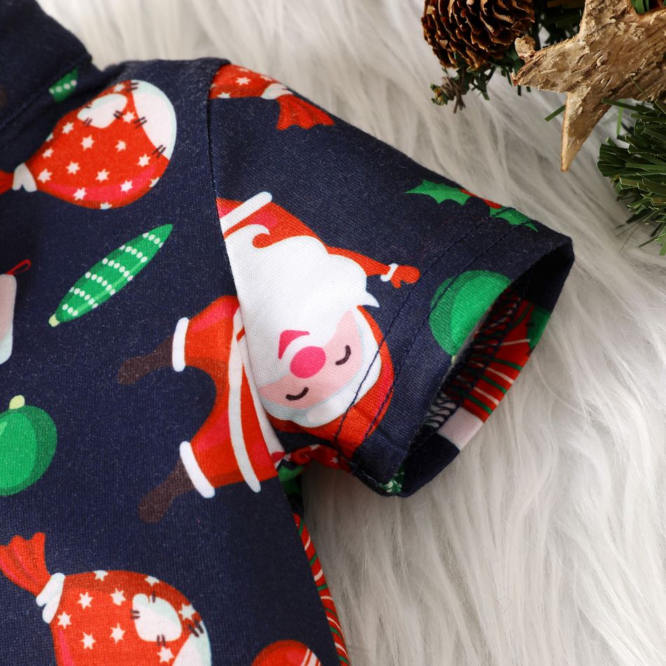 Christmas Baby Boy Allover Santa Print Short-sleeve Bow Tie Romper Deep Blue big image 4