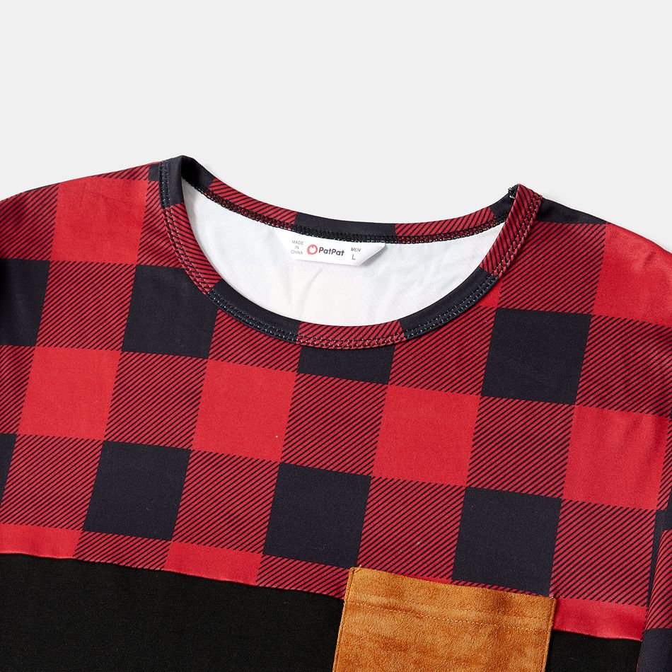 Christmas Family Matching Red Plaid Spliced Long-sleeve T-shirts and Dresses Sets redblack big image 9