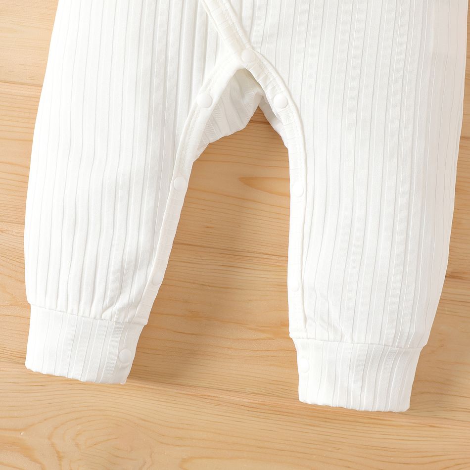 Baby Boy/Girl Rainbow Embroidered Ribbed Long-sleeve Button Jumpsuit White