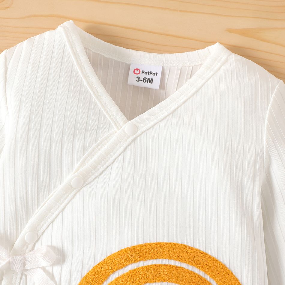 Baby Boy/Girl Rainbow Embroidered Ribbed Long-sleeve Button Jumpsuit White big image 4