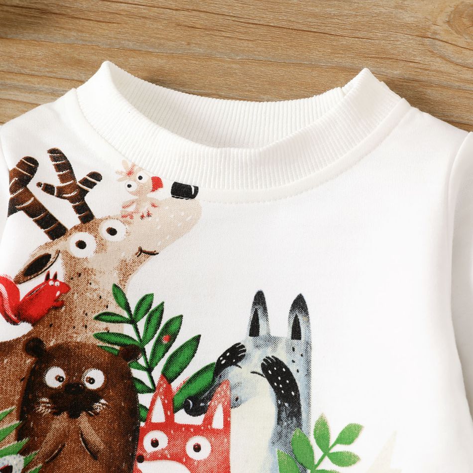 100% Cotton 2pcs Baby Boy Cartoon Animal Print Long-sleeve Sweatshirt and Solid Pants Set OffWhite big image 4