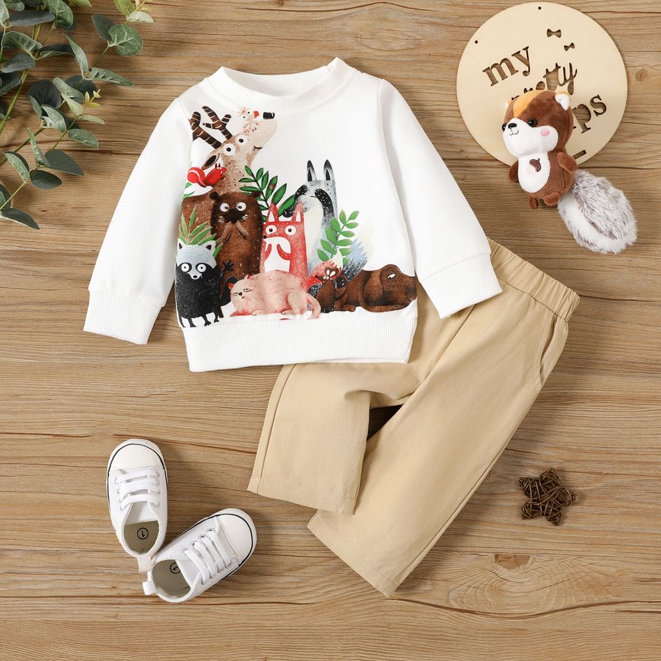 2 unidades Bebé Menino Animais Casual Manga comprida Conjunto para bebé off white big image 1