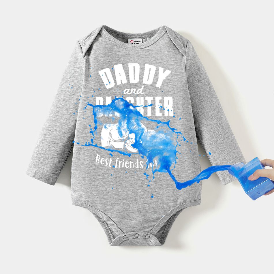 Go-Neat Water Repellent and Stain Resistant Daddy and Me Fist & Letter Print Grey Long-sleeve Tee Grey big image 5