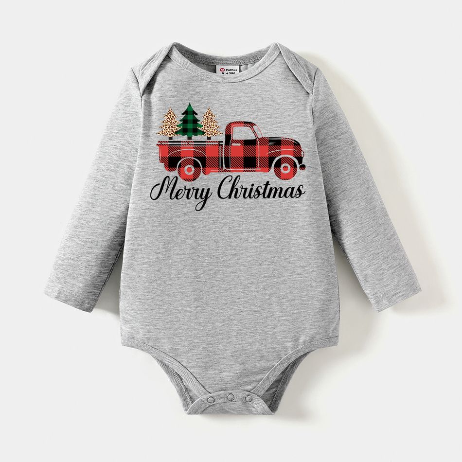 Go-Neat Water Repellent and Stain Resistant Christmas Family Matching Plaid Truck & Letter Print Long-sleeve Tee Grey big image 8