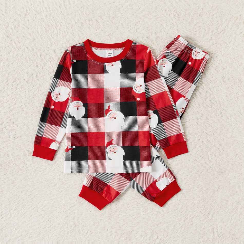 Christmas Family Matching Allover Santa Print Red Plaid Long-sleeve Pajamas Sets (Flame Resistant) redblack big image 4