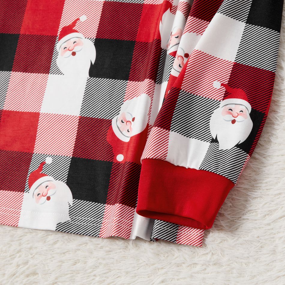Christmas Family Matching Allover Santa Print Red Plaid Long-sleeve Pajamas Sets (Flame Resistant) redblack big image 7