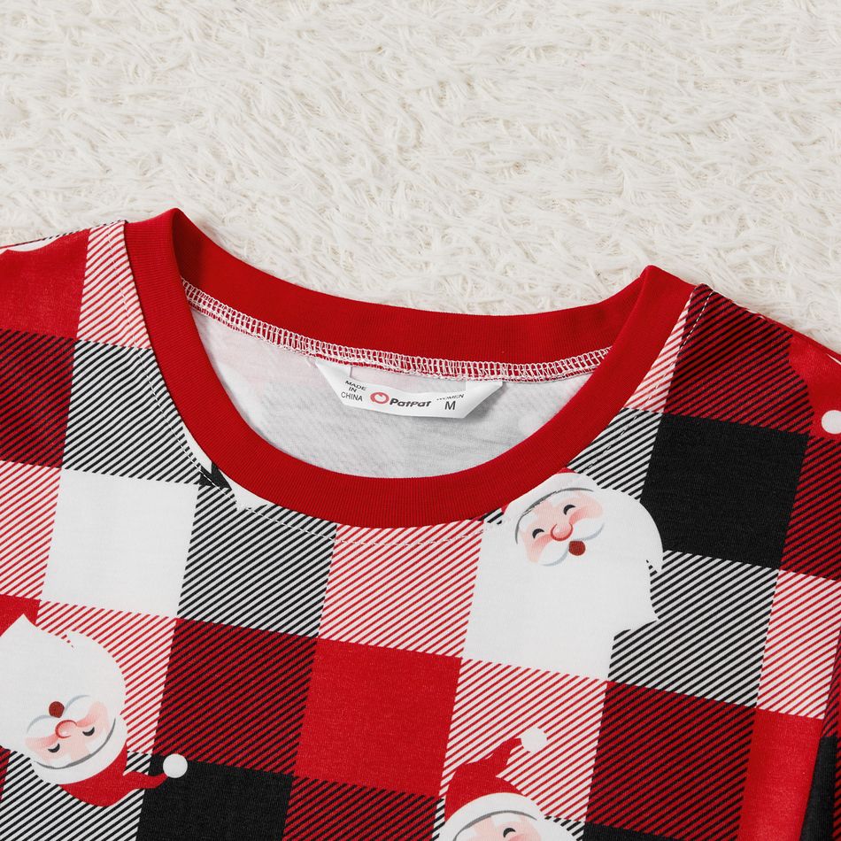 Christmas Family Matching Allover Santa Print Red Plaid Long-sleeve Pajamas Sets (Flame Resistant) redblack big image 6